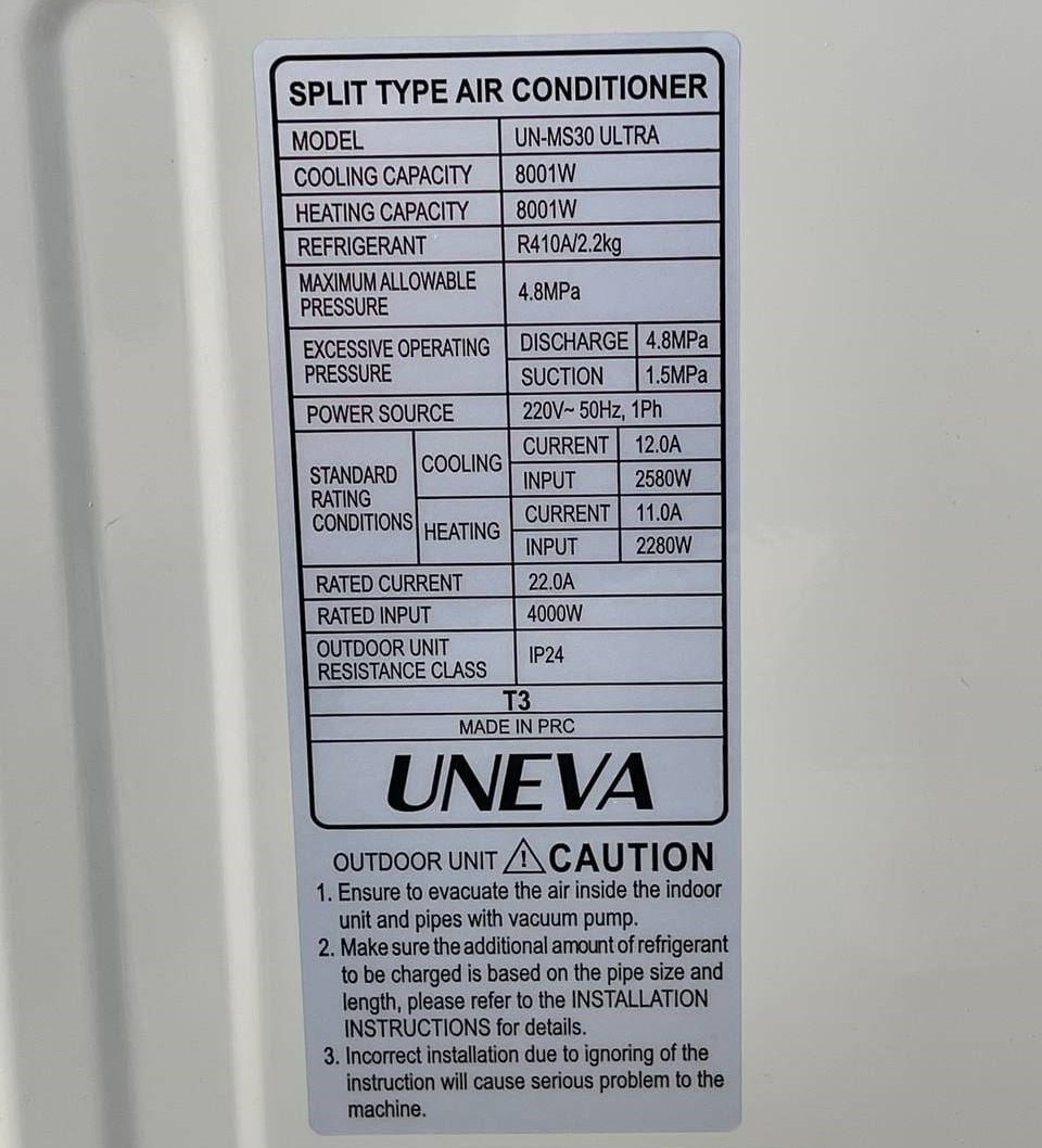 مشخصات کولر گازی یونیوا 30000 مدل UN-MS30 ULTRA